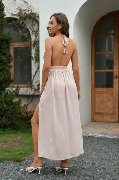 CUPSHE Ria Pink Plunge Halter Neck Slip Dress Clothing
