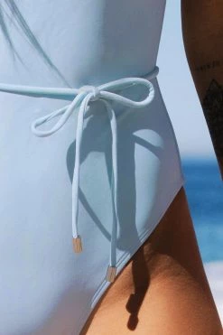 CUPSHE Abigale Blue Ruched Tie Waist One Piece Swimsuit