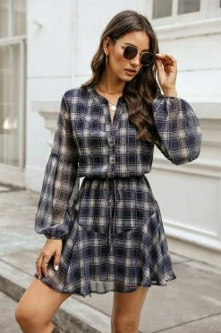 CUPSHE Clothing Arlie Plaid Drawstring Mini Dress