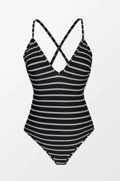 CUPSHE One Pieces Striped V-Neck Cross Back One Piece Swimsuit