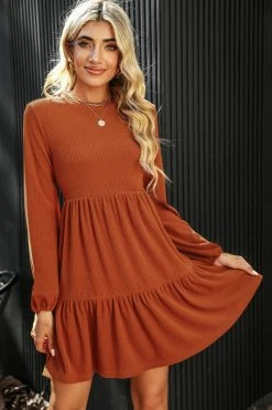 CUPSHE Bernadette Ribbed Tiered Mini Dress Clothing