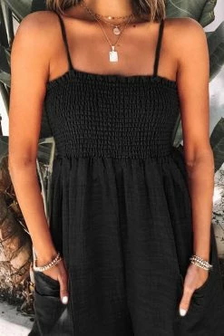 CUPSHE Demetria Square Neck Smocking Jumpsuit Clothing