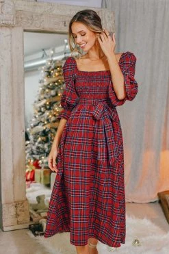 CUPSHE Clothing Abigai Belted Tartan Plaid Maxi Dress