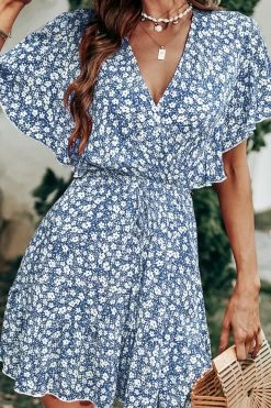 CUPSHE Luciana Ditsy Floral Surplice Flared Sleeve Mini Dress Dresses Best Sellers