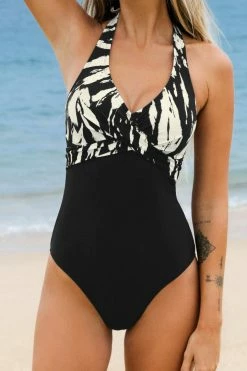 CUPSHE Whimsical Strokes Wrap Front Halter One Piece Swimsuit One Pieces