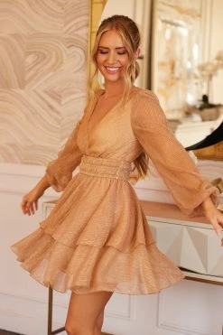 CUPSHE Starlight Metallic V-Neck Flounce Dress Clothing