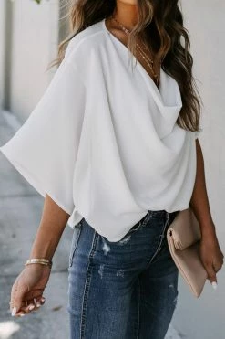 CUPSHE Clothing Antonella Dolman Sleeve Drape Collar Loose Top