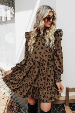 CUPSHE Bryanna Leopard Print Ruffled Dress
