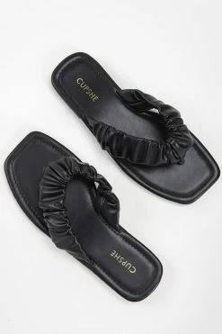 CUPSHE Black Orchid Ruched Thong Sandals