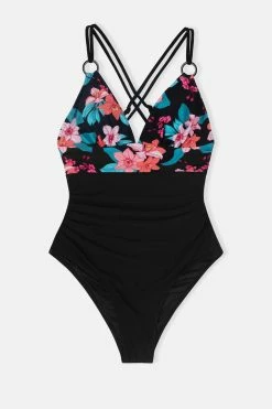 CUPSHE Maya Floral O-ring Criss Cross Tummy Control One Piece Swimsuit One Pieces