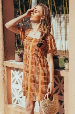 CUPSHE Londyn Square Neck Gingham A-Shape Dress