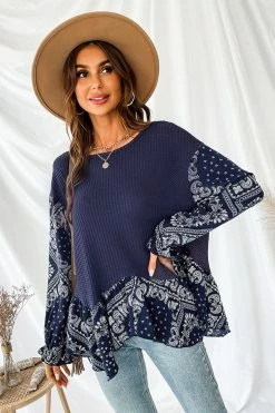CUPSHE Clothing Oceanside Paisley Print Flounce Long Sleeve Top