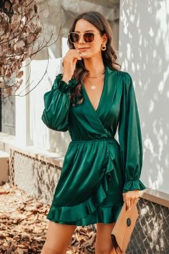 CUPSHE Holidaze Satin Wrap Flounce Romper Clothing