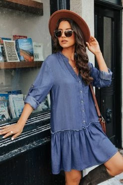 CUPSHE Emelie Denim Roll-Tab Mini Dress