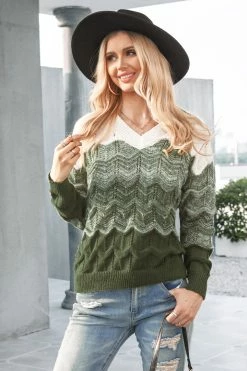 CUPSHE Lawanda Colorblock Wave-Stitch Sweater