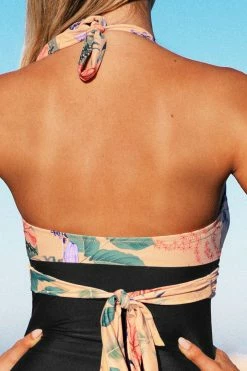 CUPSHE One Pieces Melissa Floral Halter Back Tie One Piece Swimsuit