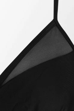 CUPSHE Exotic Tropical Night Mesh V-Wire Cheeky Black One Piece Swimsuit