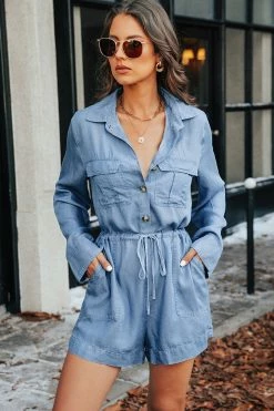 CUPSHE Phaedra Denim Drawstring Romper
