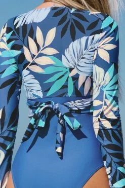 CUPSHE Tropical Storm Tie Back Rashguard One Piece Swimsuit One Pieces