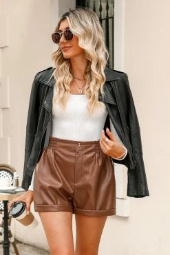 CUPSHE Franny Faux Leather Paperbag Shorts Clothing