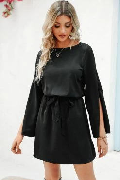 CUPSHE Cozy Corner Belted Long Sleeve Mini Dress Clothing