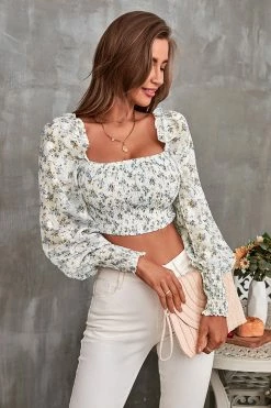 CUPSHE Madalynn Square Neck Puff Sleeve Crop Top
