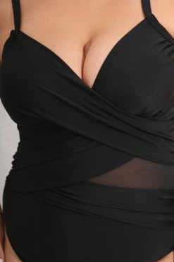 CUPSHE One Pieces Sheer Mesh Wrap Front Plus Size One Piece Swimsuit