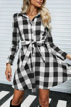 CUPSHE On Point Belted Buffalo Plaid Mini Dress Clothing