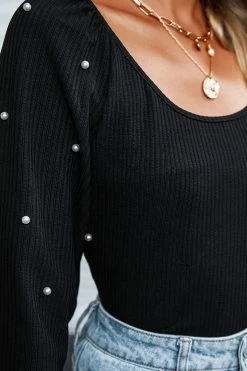 CUPSHE Clothing Kara Faux Pearl Long Sleeve Tee