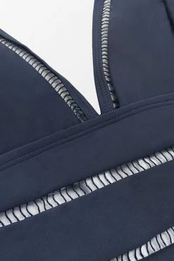 CUPSHE Essential Space Plunge Ladder Trim Monokini Dark Navy Swimsuit One Pieces