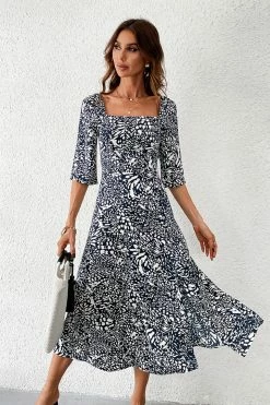 CUPSHE Clothing Lisa Square Neck Long Sleeve Mid Length Dress