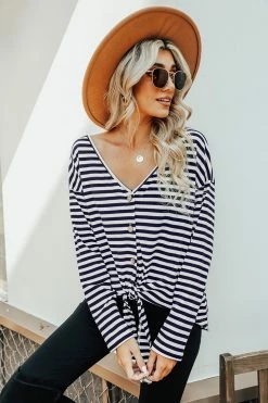 Top 10 โ๏ธ CUPSHE Horizon Striped Tie-Front Top ๐งจ 12 CUPSHE Horizon Striped Tie-Front Top