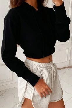 CUPSHE Clothing Moonlight Black Fitted Waist Hoodie