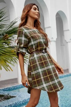CUPSHE Moriah Gingham Curved Hem Short Dress
