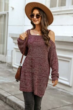 CUPSHE Clothing Brandy Marled Knit Open-Shoulder Sweater