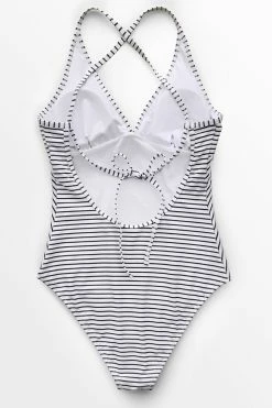 CUPSHE Black And White Stripe V-neck One Piece Swimsuit One Pieces