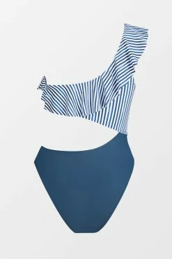 CUPSHE 4th Of July Sea Shore Stripe Ruffled One Shoulder One Piece Swimsuit