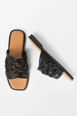 CUPSHE Love Language Black Square Toe Flat Sandals