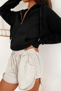 CUPSHE Snow Kiss Black Half Zip Hoodie Clothing