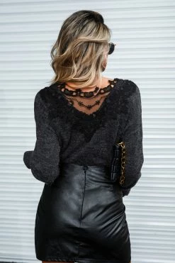 CUPSHE See The Good Lace Velvet Sweater Clothing