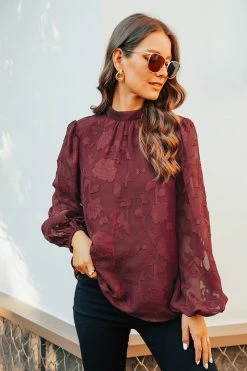 CUPSHE Clothing Sadie Embroidered Floral Mock Neck Top
