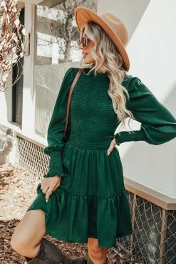 CUPSHE Fall Harvest Smocked Long Sleeve Mini Dress Clothing