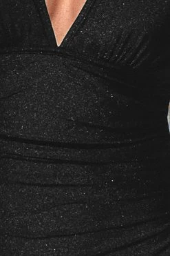 CUPSHE Plunge Halter Tie Back Shirred One Piece Swimsuit