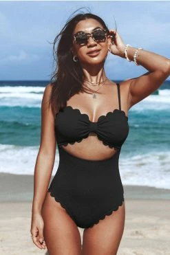 CUPSHE Black Knotted Scalloped One Piece Swimsuit One Pieces
