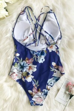 CUPSHE One Pieces Blue Floral Strappy One Piece Swimsuit