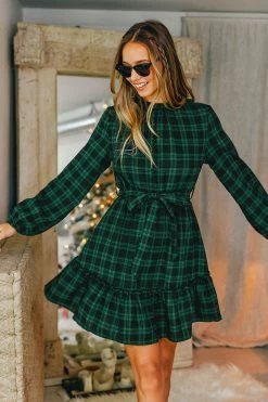 CUPSHE Abigai Belted Plaid Flounce Dress