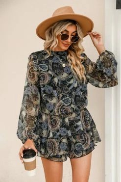 CUPSHE Avrey Paisley Tiered Ruffled Romper Clothing