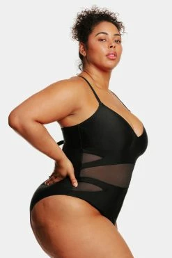 CUPSHE One Pieces Love Los Angeles Mesh Tie-Back Plus Size One Piece Swimsuit