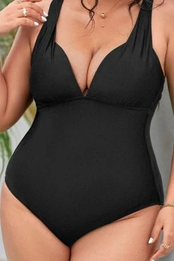 CUPSHE Summer Of Love Black Plunge Tummy Control Black Plus Size One Piece