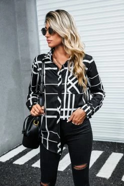 CUPSHE Clothing King & Queen Grid Print Button-Front Shirt